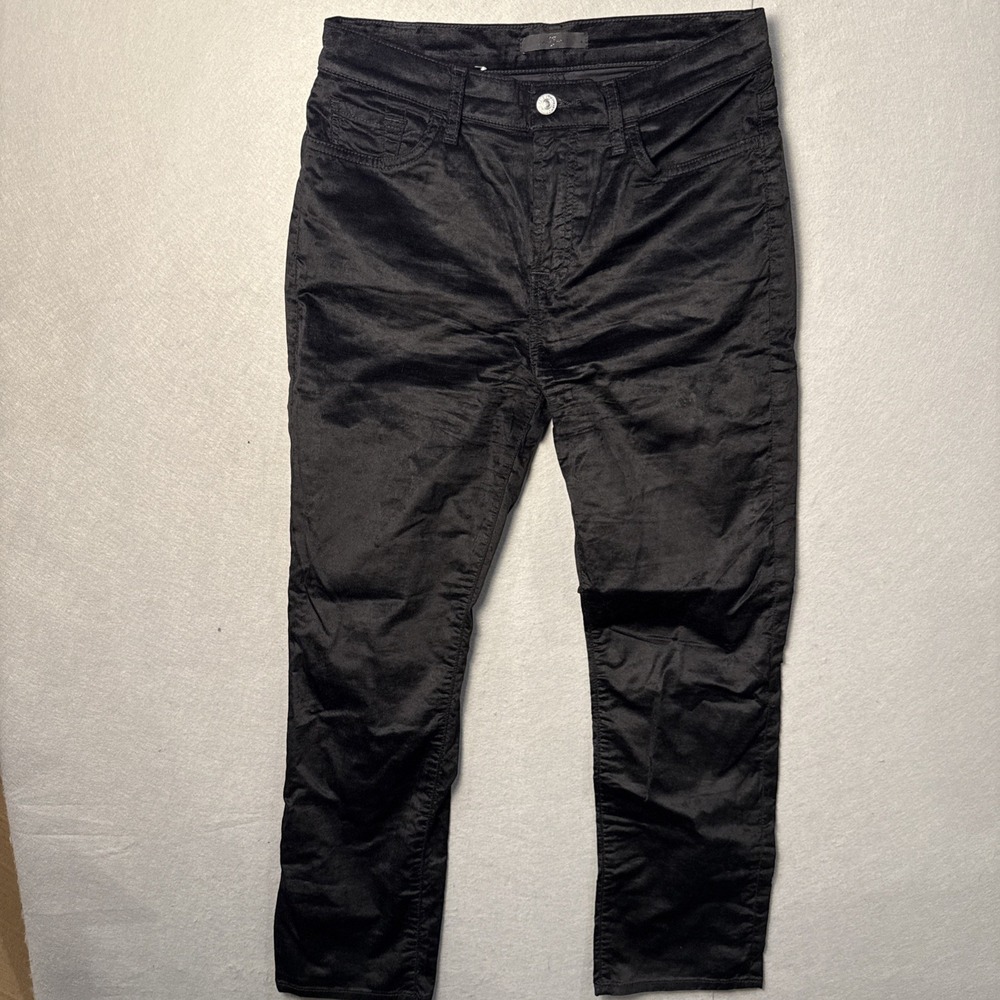 7 For All Mankind Womens Black Velvet Pants Size 29 Slim Straight Gothcore Witch